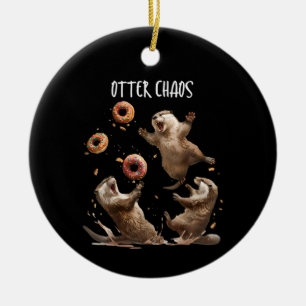 Otter Chaos Funny Bagel Fighting Sea Otters Pun An Ceramic Tree Decoration
