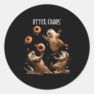 Otter Chaos Funny Bagel Fighting Sea Otters Pun An Classic Round Sticker