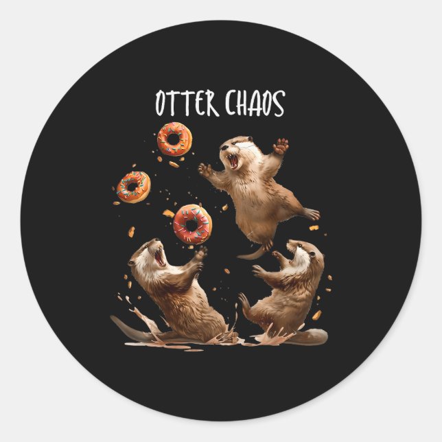 Otter Chaos Funny Bagel Fighting Sea Otters Pun An Classic Round Sticker (Front)