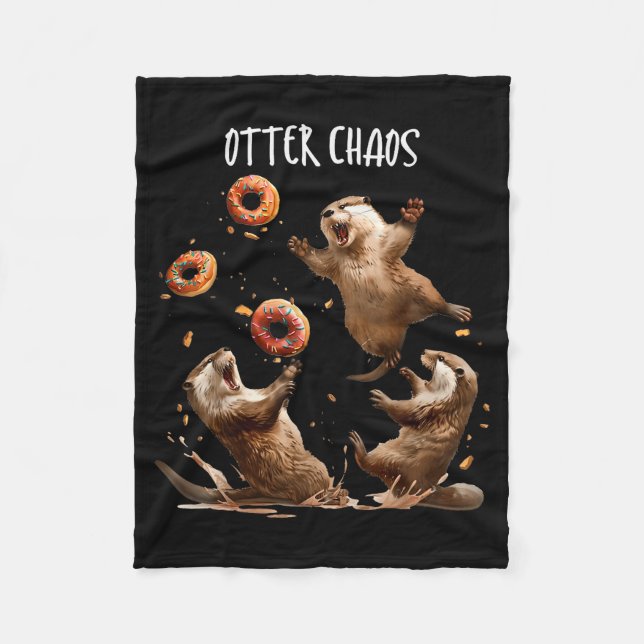 Otter Chaos Funny Bagel Fighting Sea Otters Pun An Fleece Blanket (Front)