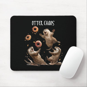 Otter Chaos Funny Bagel Fighting Sea Otters Pun An Mouse Mat
