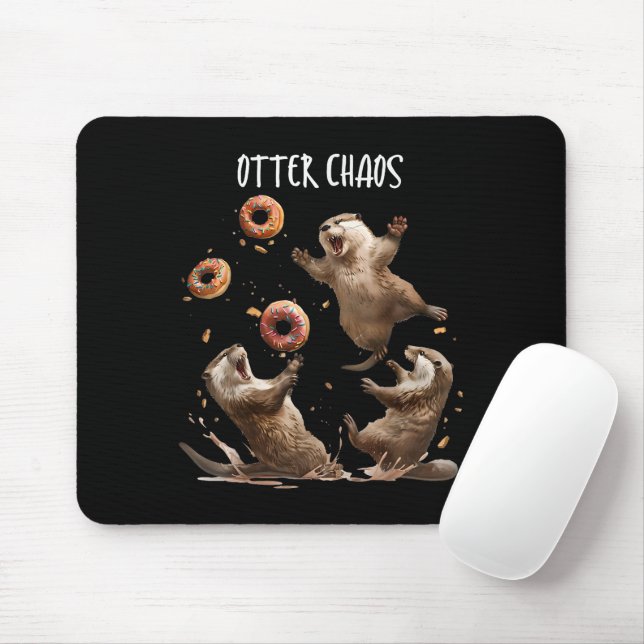 Otter Chaos Funny Bagel Fighting Sea Otters Pun An Mouse Mat (With Mouse)