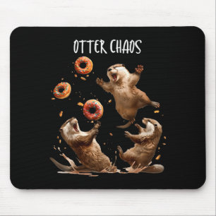 Otter Chaos Funny Bagel Fighting Sea Otters Pun An Mouse Mat
