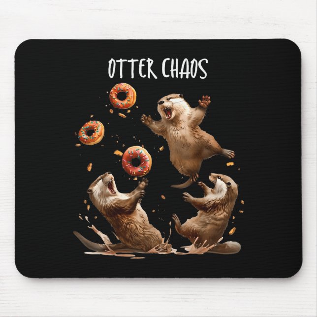 Otter Chaos Funny Bagel Fighting Sea Otters Pun An Mouse Mat (Front)