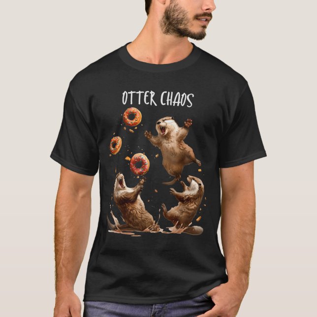 Otter Chaos Funny Bagel Fighting Sea Otters Pun An T-Shirt (Front)