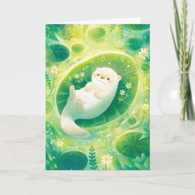 Otter Chilling on a Lily Pad Card (Front)