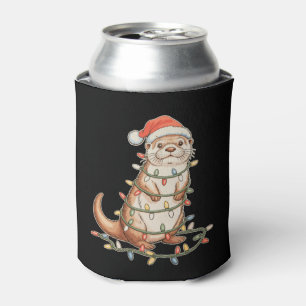 Otter Christmas Animal Santa Hqt Xmas Lights Can Cooler