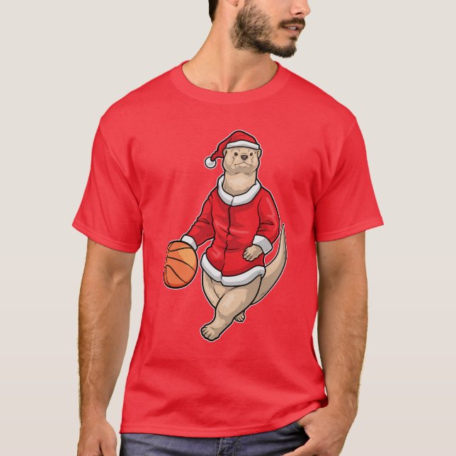 Otter Christmas Basketball T-Shirt (Front)
