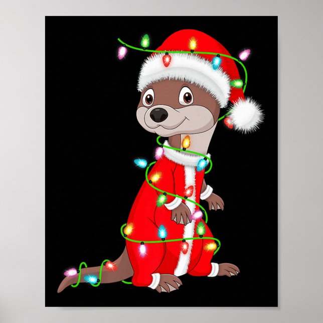Otter Christmas Lights Santa Costume Cute Animal X Poster (Front)