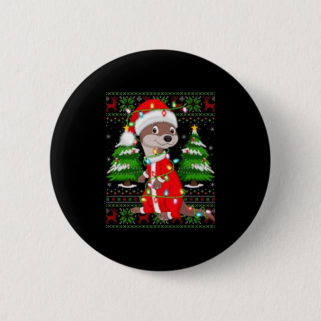 Otter Christmas Lights Santa Costume Ugly Xmas Swe 6 Cm Round Badge (Front)
