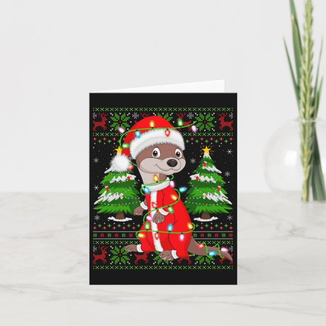Otter Christmas Lights Santa Costume Ugly Xmas Swe Card (Front)