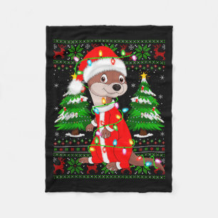 Otter Christmas Lights Santa Costume Ugly Xmas Swe Fleece Blanket