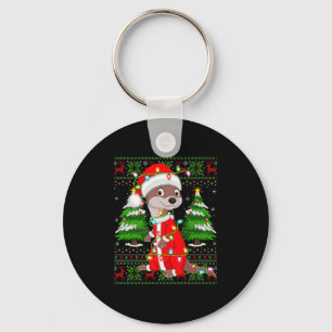 Otter Christmas Lights Santa Costume Ugly Xmas Swe Key Ring