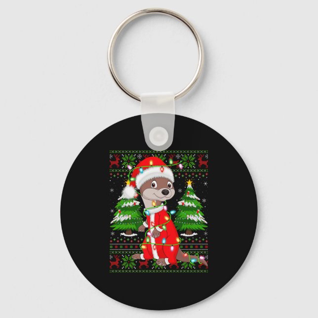 Otter Christmas Lights Santa Costume Ugly Xmas Swe Key Ring (Front)