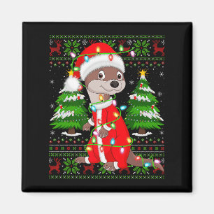 Otter Christmas Lights Santa Costume Ugly Xmas Swe Magnet