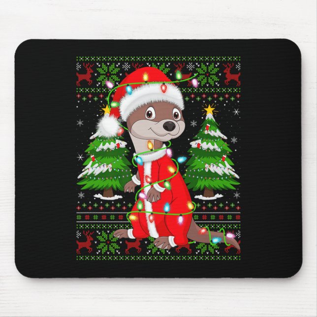 Otter Christmas Lights Santa Costume Ugly Xmas Swe Mouse Mat (Front)