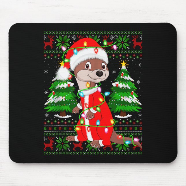 Otter Christmas Lights Santa Costume Ugly Xmas Swe Mouse Mat (Front)
