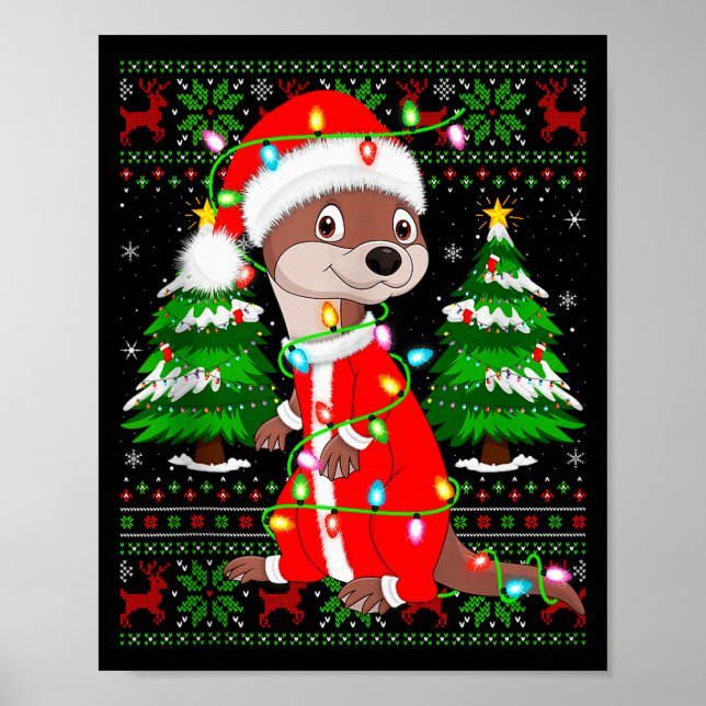 Otter Christmas Lights Santa Costume Ugly Xmas Swe Poster (Front)