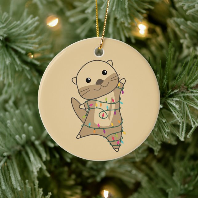 Otter Christmas Snow Winter Animals Otter Ceramic  Ceramic Tree Decoration (Tree)