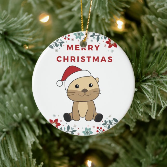 Otter Christmas Snow Winter Animals Otter Ceramic  Tree Decoration (Tree)