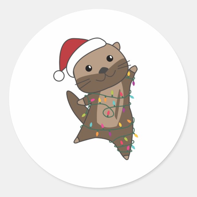 Otter Christmas Snow Winter Animals Otter Classic Round Sticker (Front)