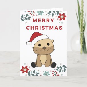 Otter Christmas Snow Winter Animals Otter Holiday Card