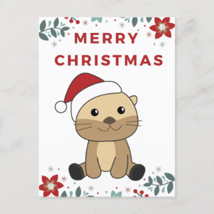 Otter Christmas Snow Winter Animals Otter Holiday  Postcard