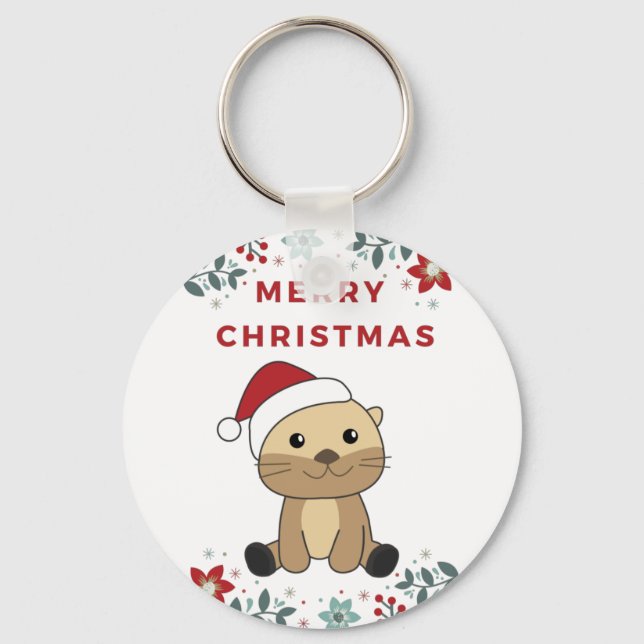 Otter Christmas Snow Winter Animals Otter Keychain (Front)