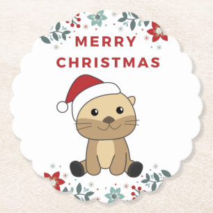 Otter Christmas Snow Winter Animals Otter Paper Co Coaster