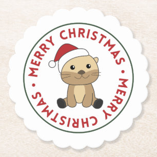 Otter Christmas Snow Winter Animals Otter Paper Co Coaster