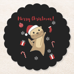 Otter Christmas Snow Winter Animals Otter Paper Coaster