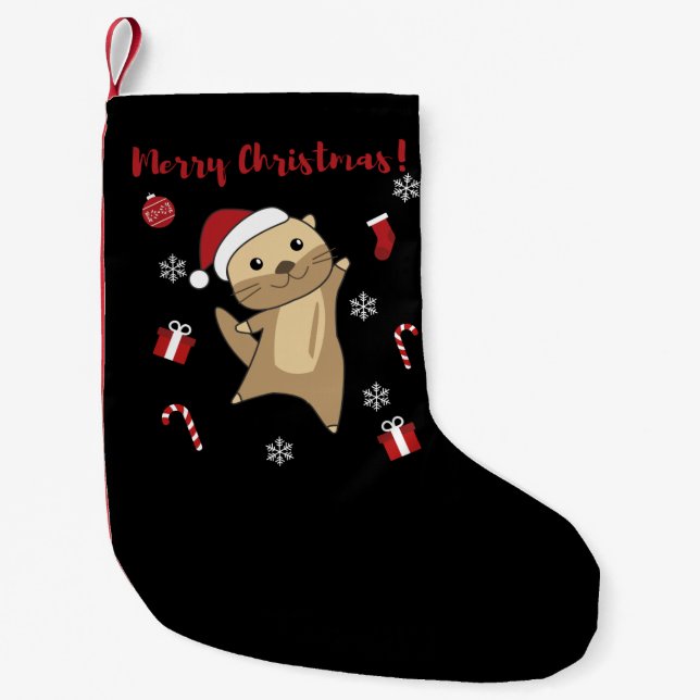 Otter Christmas Snow Winter Animals Otter Small Christmas Stocking (Front)