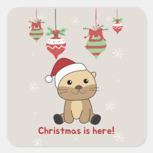 Otter Christmas Snow Winter Animals Otter Square S Sticker