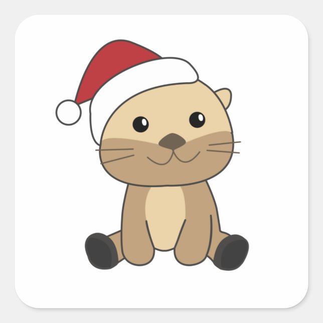 Otter Christmas Snow Winter Animals Otter Square Sticker (Front)