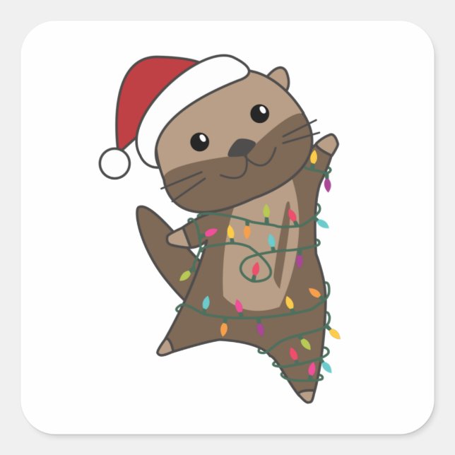 Otter Christmas Snow Winter Animals Otter Square Sticker (Front)