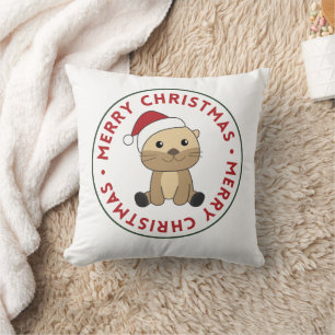 Otter Christmas Snow Winter Animals Otter Throw Pi Cushion