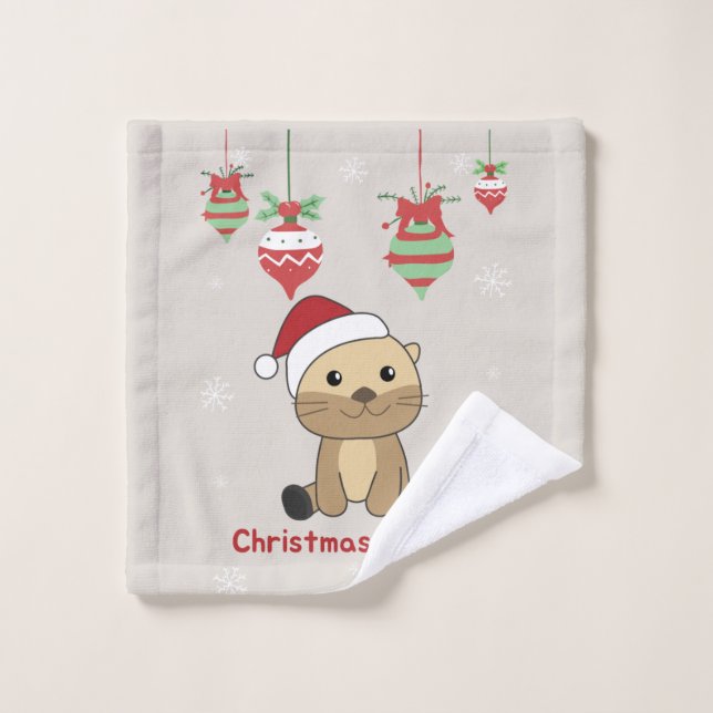 Otter Christmas Snow Winter Animals Otter Wash Clo Wash Cloth (Wash Cloth)