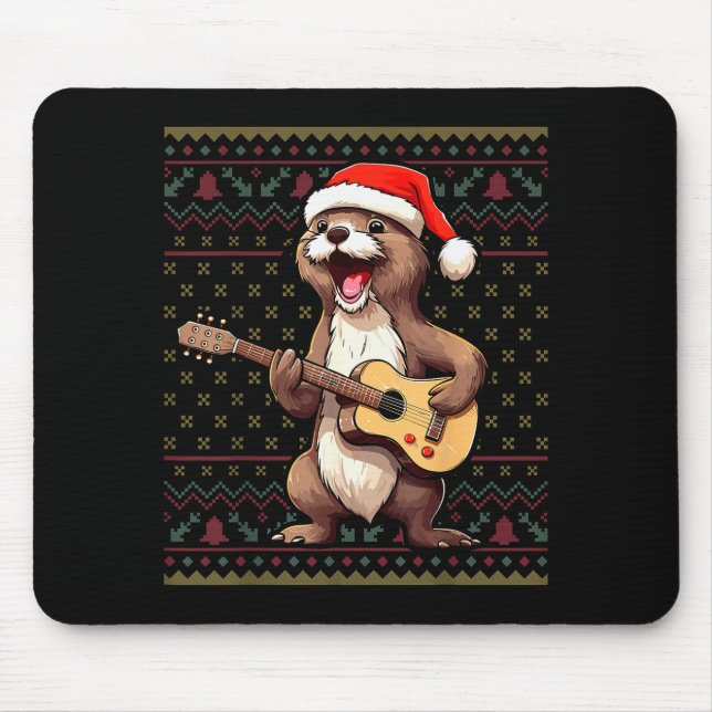 Otter Christmas Ugly Shirts Otter Playing Guitar X Mouse Mat (Front)