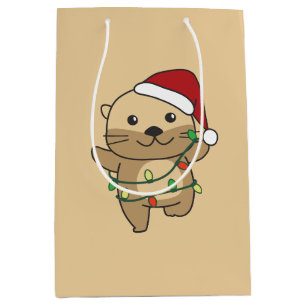 Otter Christmas Winter Animals Holiday Otters Medium Gift Bag
