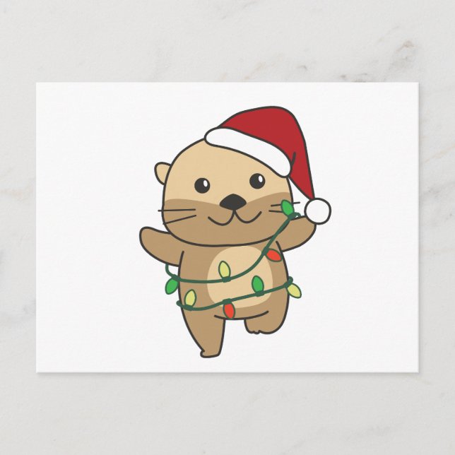 Otter Christmas Winter Animals Holiday Otters Postcard (Front)