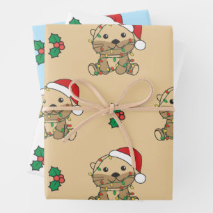 Otter Christmas Winter Animals Holiday Otters Wrapping Paper Sheet