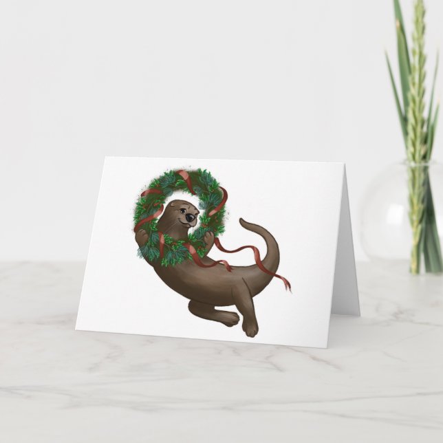 Otter Christmas Wreath Holiday Card (Front)
