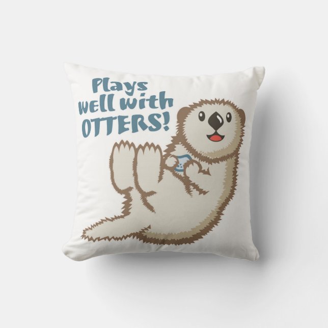 Otter Cuddle Throw Pillow (Front)