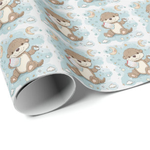 Otter Cute Baby Pastel Watercolor Pattern  Wrapping Paper