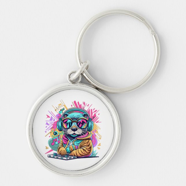 otter Dj 90s vibes Key Ring (Front)
