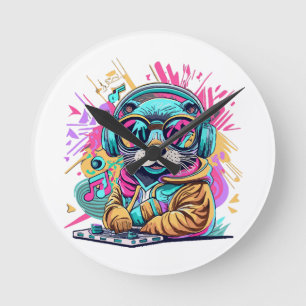 otter Dj 90s vibes Round Clock
