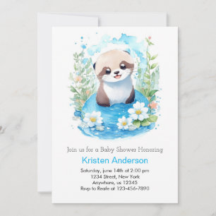 Otter Dreamscape Watercolor Boy Baby Shower Invitation