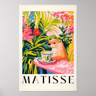 Otter Drinking Coffee, Forest Animal Art, Aestheti Poster
