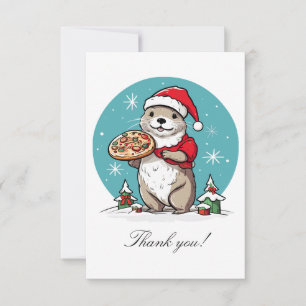 Otter eating pizza Christmas Thank You Card