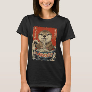 Otter Eating Ramen Noodles Ukiyo-e Cute T-Shirt